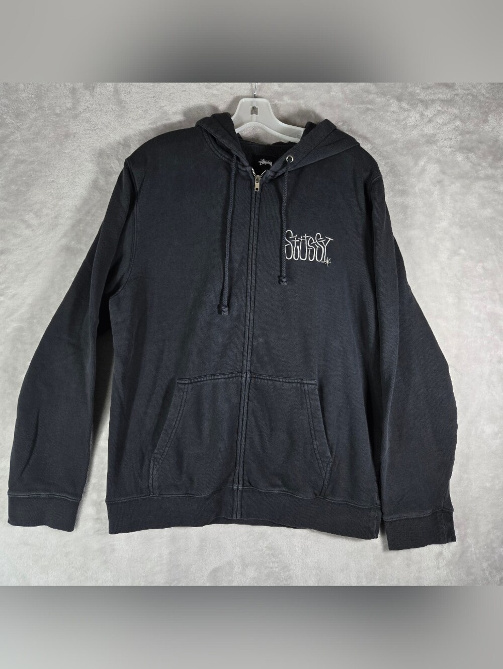 Stussy When It’s Time To Relax Martini Full Zip Hooded Sweater Mens Medium Black